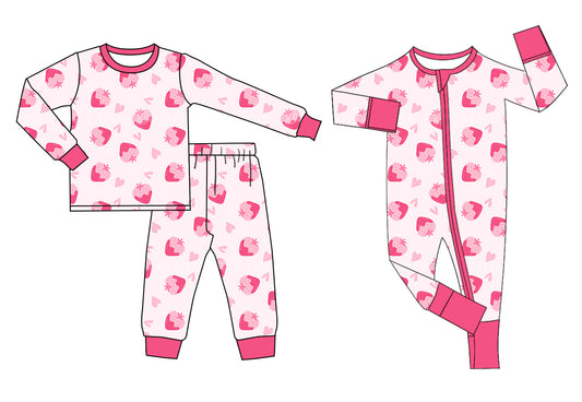 Baby Girl Strawberry Hearts Valentines Sibling Matching Romper Set ( Moq 5 Each Design )