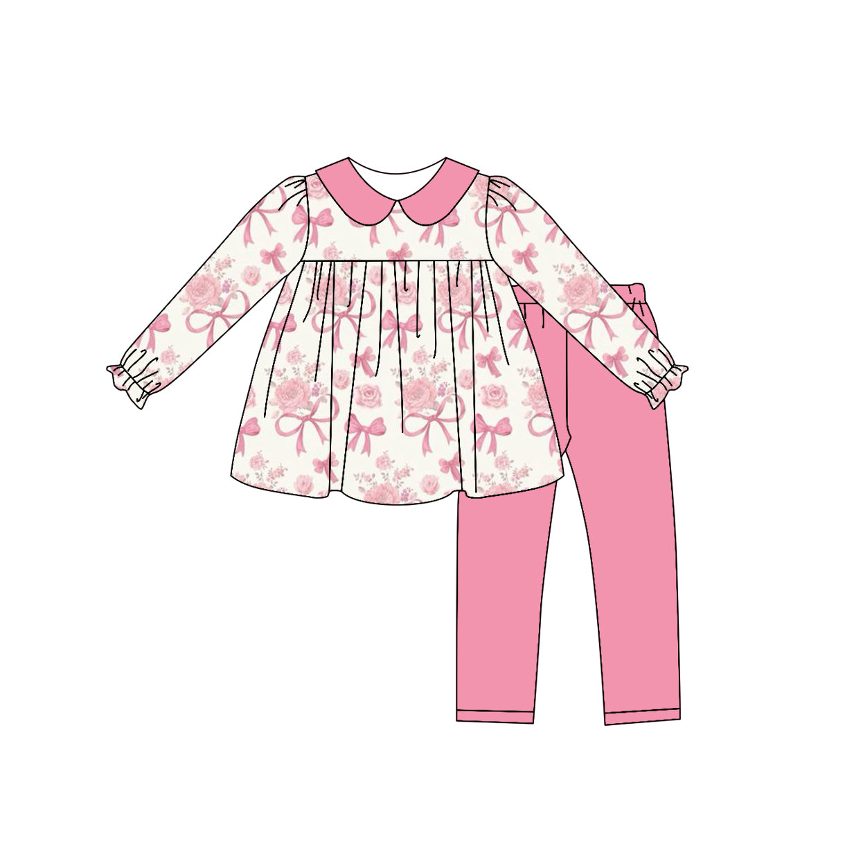 Baby Girl Toddler Valentine Hearts Flower Tunic Pink Pants Set