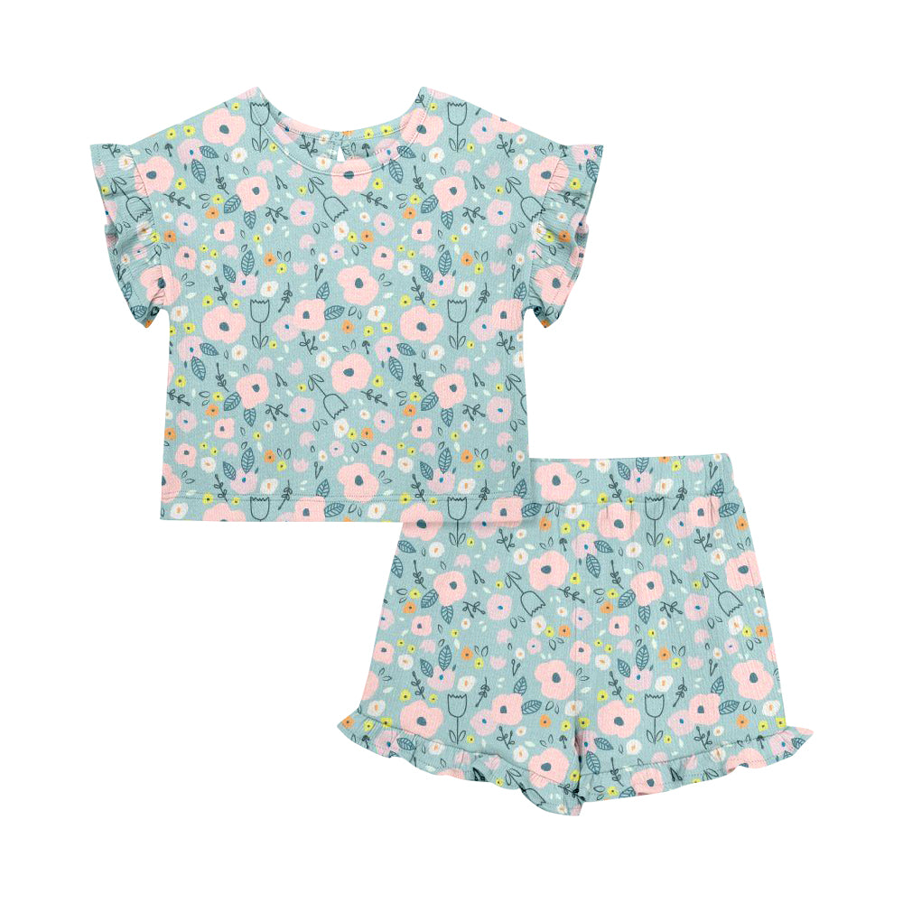 ( Moq 5 Each Style ) Sibling Baby Girls Kids Short Sleeves Floral Shirts Shorts Summer Sets