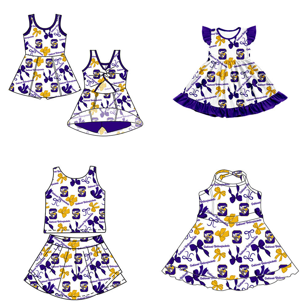 ( Moq 5 each style ) Baby Girl Toddler Bees Team Bows Sibling Dress Set