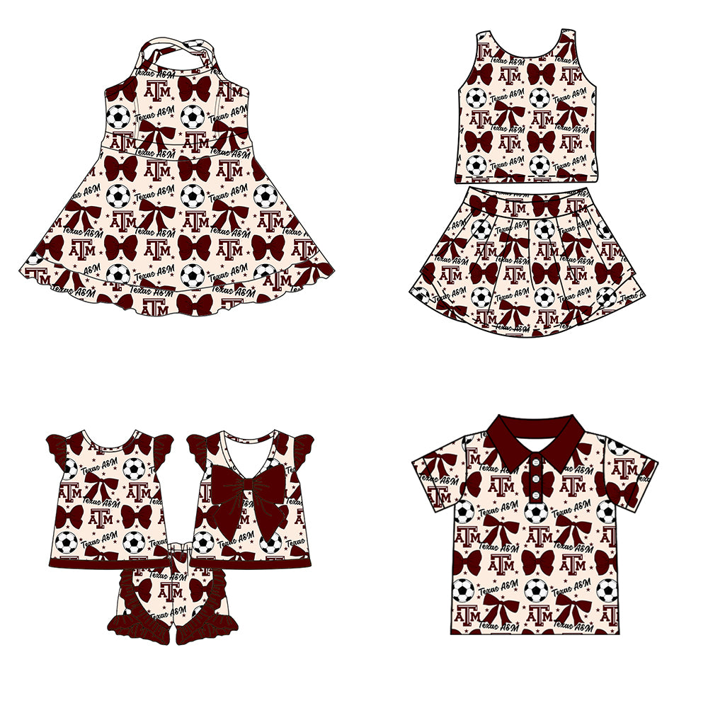 ( Moq 5 each style ) Baby Girl Toddler Team Bows Soccer‌ Sibling Shirt Dress Set