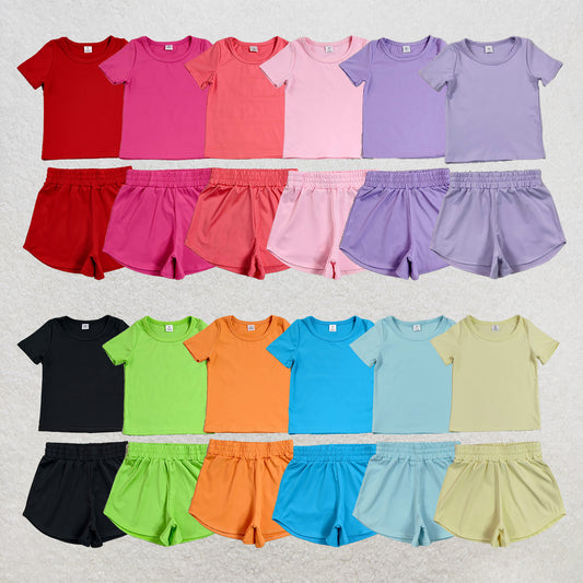 Sibling Baby Girls Kids Short Sleeves Tops Shorts Yoga Active Sets Clothes RTS