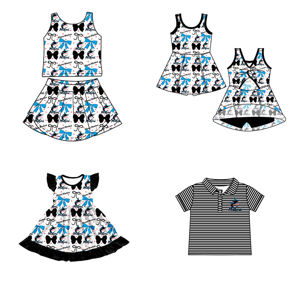 ( Moq 5 each style ) Baby Boy Girl Toddler Team Cats Bows Sibling Shirt Dress Set 6.21