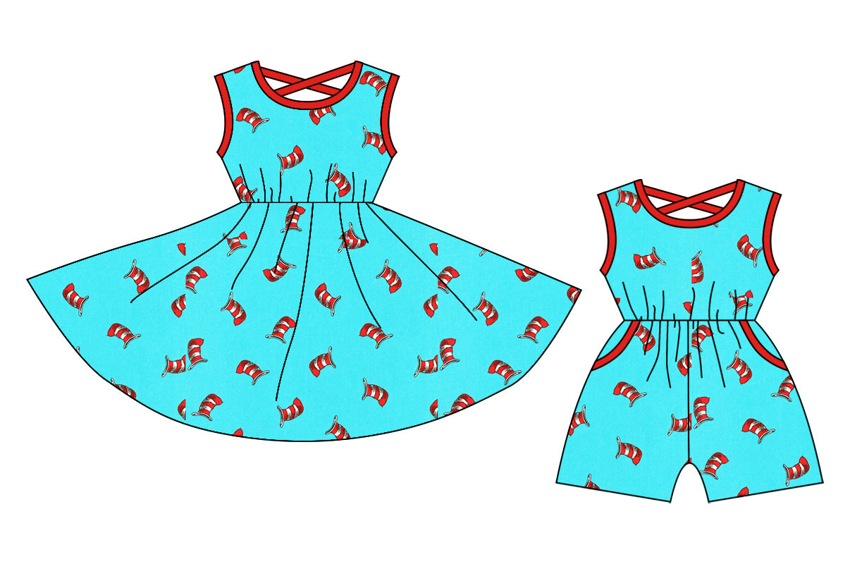 Baby Girl Sleeveless Hats Reading Sibling  Dress Jumpsuit ( Moq 5 Each Style ) 12.20
