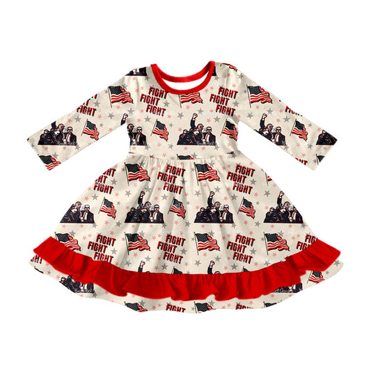 Baby Girl Long Sleeves Flags Ruffle Dress