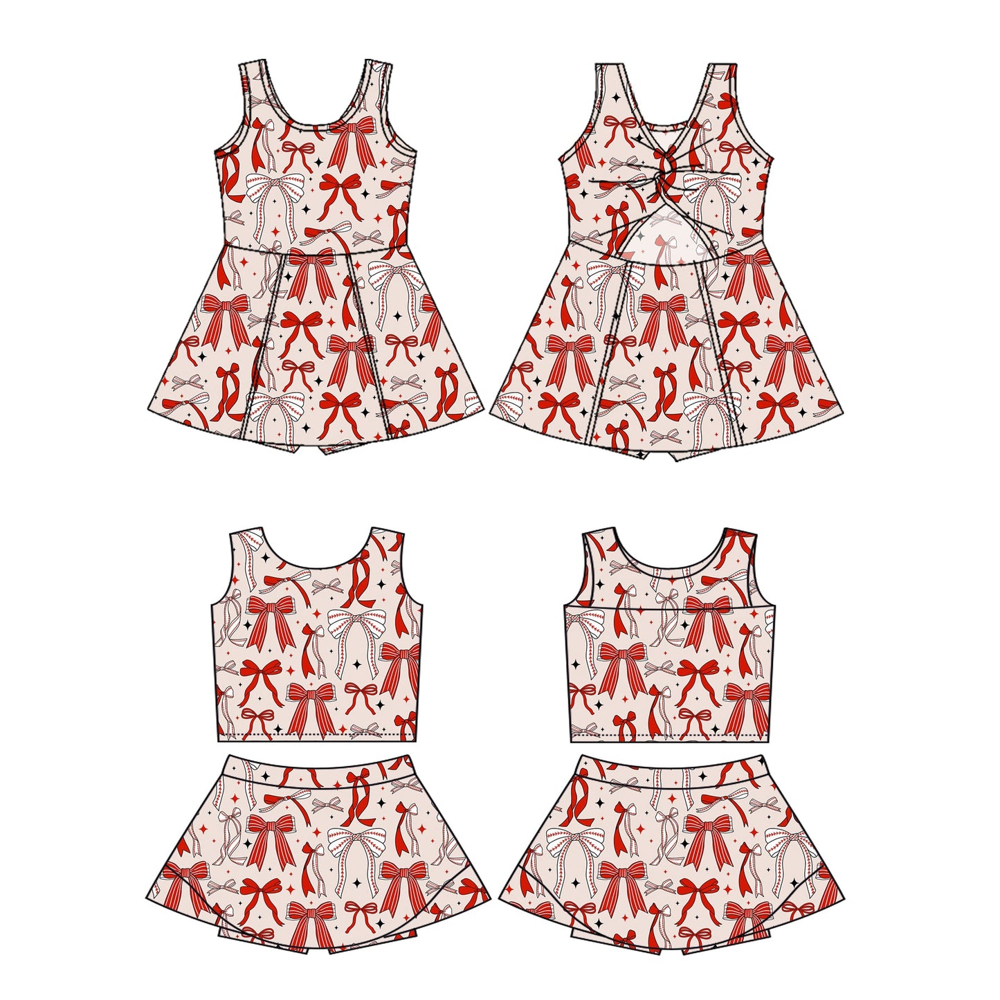 ( Moq 5 Each Style ) Baby Girl Sleeveless Bows Sibling Skort Dress Set 3.24