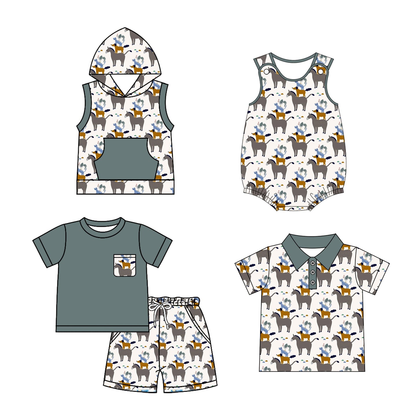 Baby Boy Animals Sibling Romper Shirt Set ( Moq 5 Each Style ) 2.7