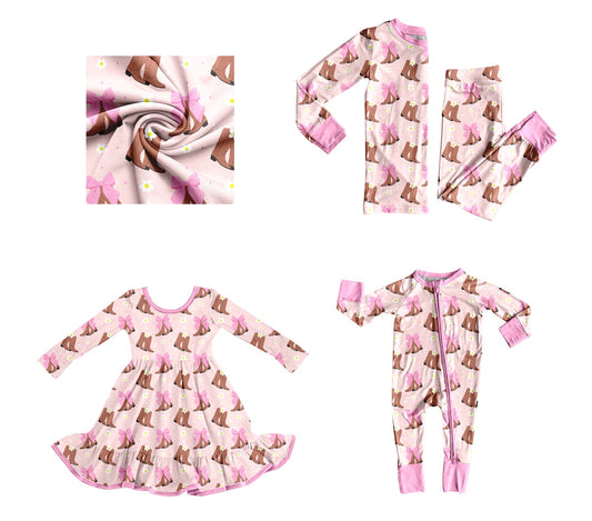 ( Moq 5 Each Style ) Baby Girl Toddler Western Boots Bows Sibling Romper Dress Set 8.11