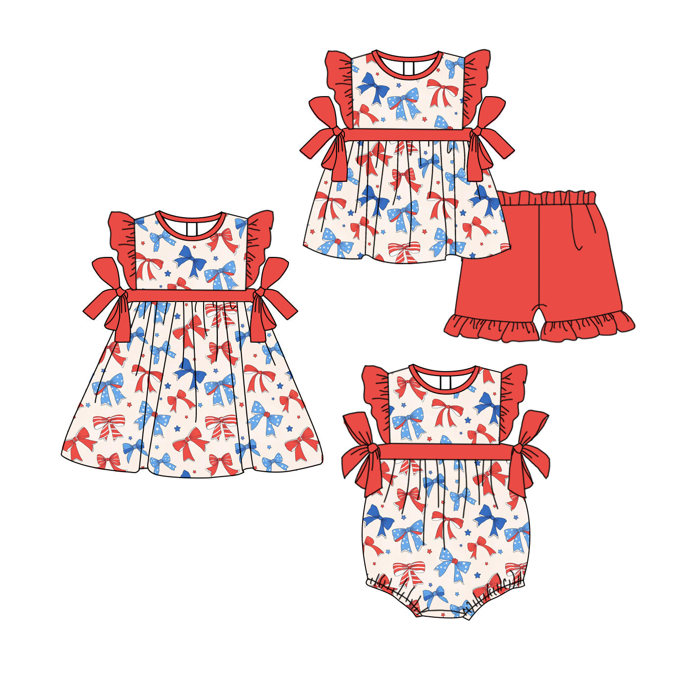 ( Moq 5 Each Style ) Baby Girl Short Sleeves Bows Sibling Romper Dress Set 3.27