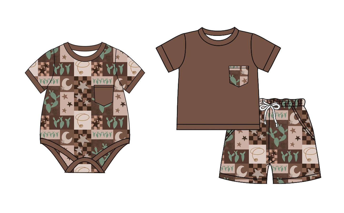 Baby Boy Short Sleeves Western Cactus Sibling Romper Set ( Moq 5 Each Style ) 2.11