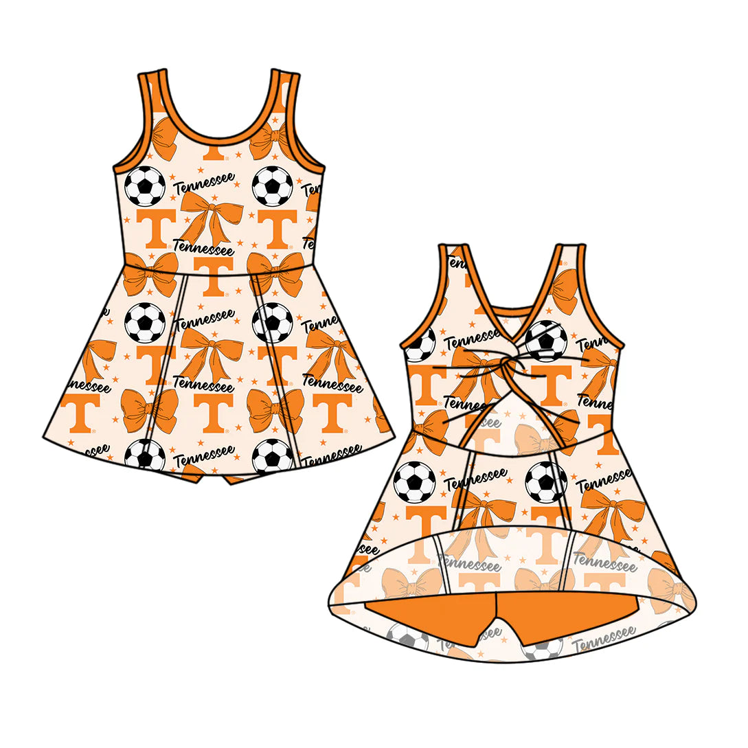 ( Moq 5 each style ) Baby Girl Toddler T Team Orange Bows ‌Soccer‌ Sibling Romper Dress Set 6.14