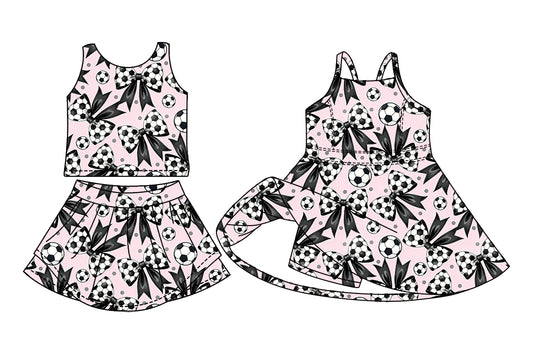 ( Moq 5 Each Style ) Baby Girls Kids Sleeveless Soccer Bows Sibling Shorts Dress Set Clothes