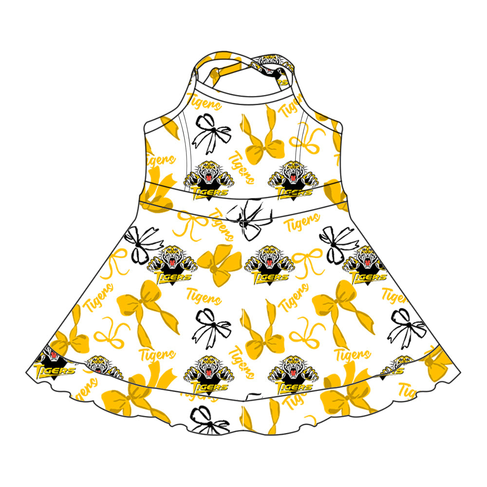 ( Moq 5 each style ) Baby Boy Girl  Team Cheer Sibling Shirt Tigers Bows Dress Set 8.4