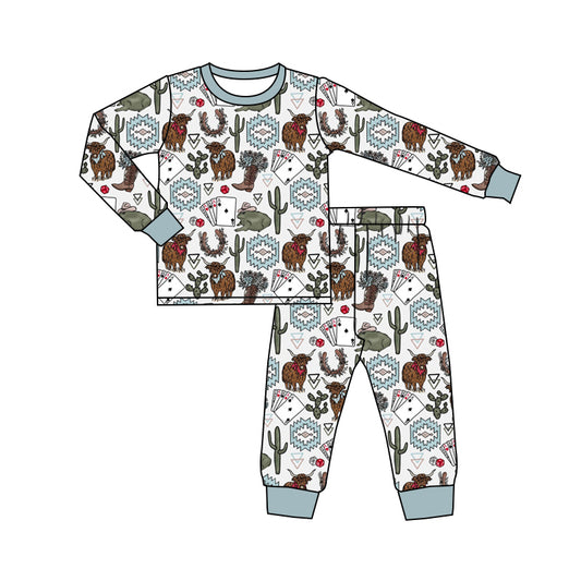 Baby Boy Toddler Long Sleeves Western Cow Aztec Shirt Pants Pajamas Set Moq 5