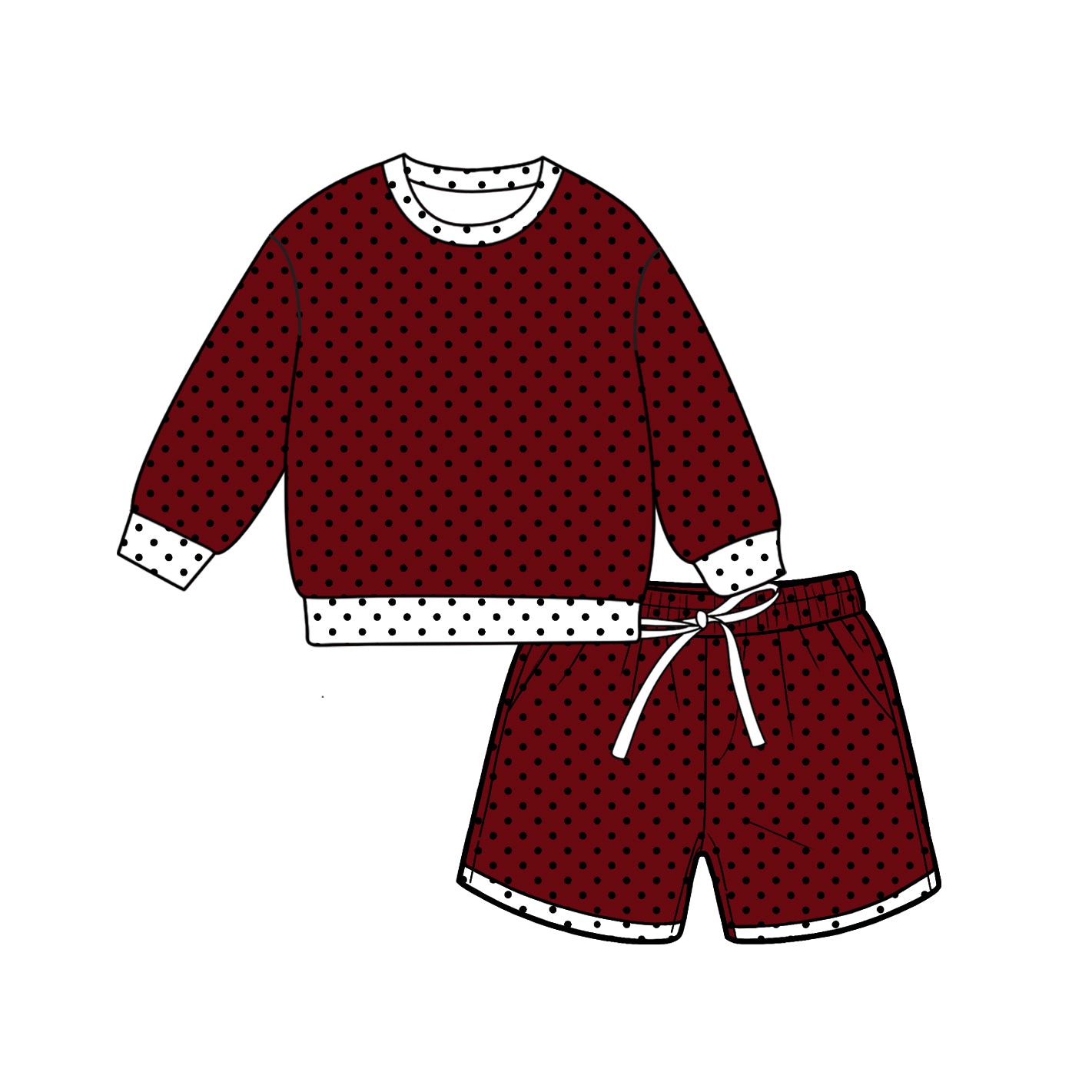 ( Moq 5 ) Baby Girls Kids Long Sleeves Dots Shirt Pockets Shorts Team Set Clothes