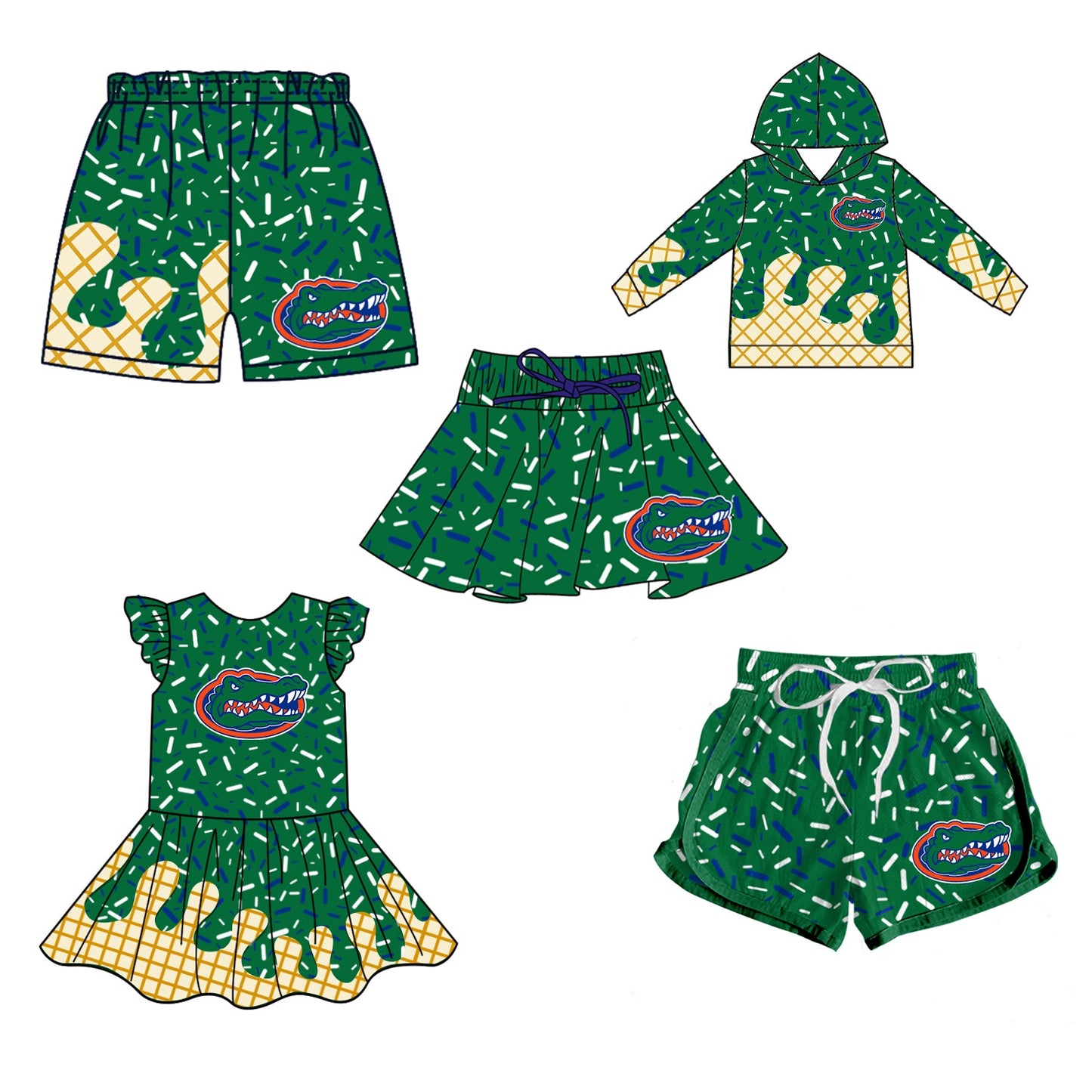 ( Moq 5 each style ) Baby Boy Girl Team Green Sibling Dress Shorts Skirt 5.8
