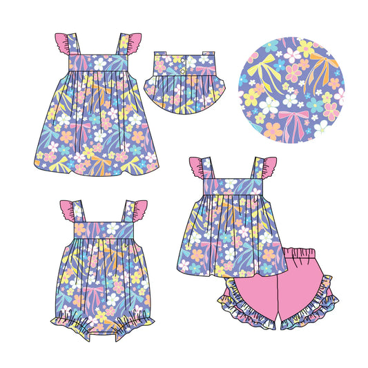 ( Moq 5 Each Style ) Baby Girls Kids Flower Bows Sibling Summer Romper Dress Set