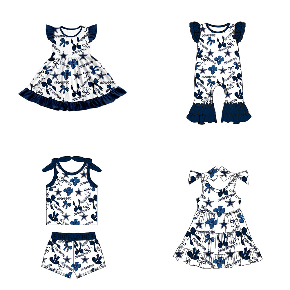 ( Moq 5 each style ) Baby Girl Toddler Stars Team Bows Sibling Romper Dress Set 7.12