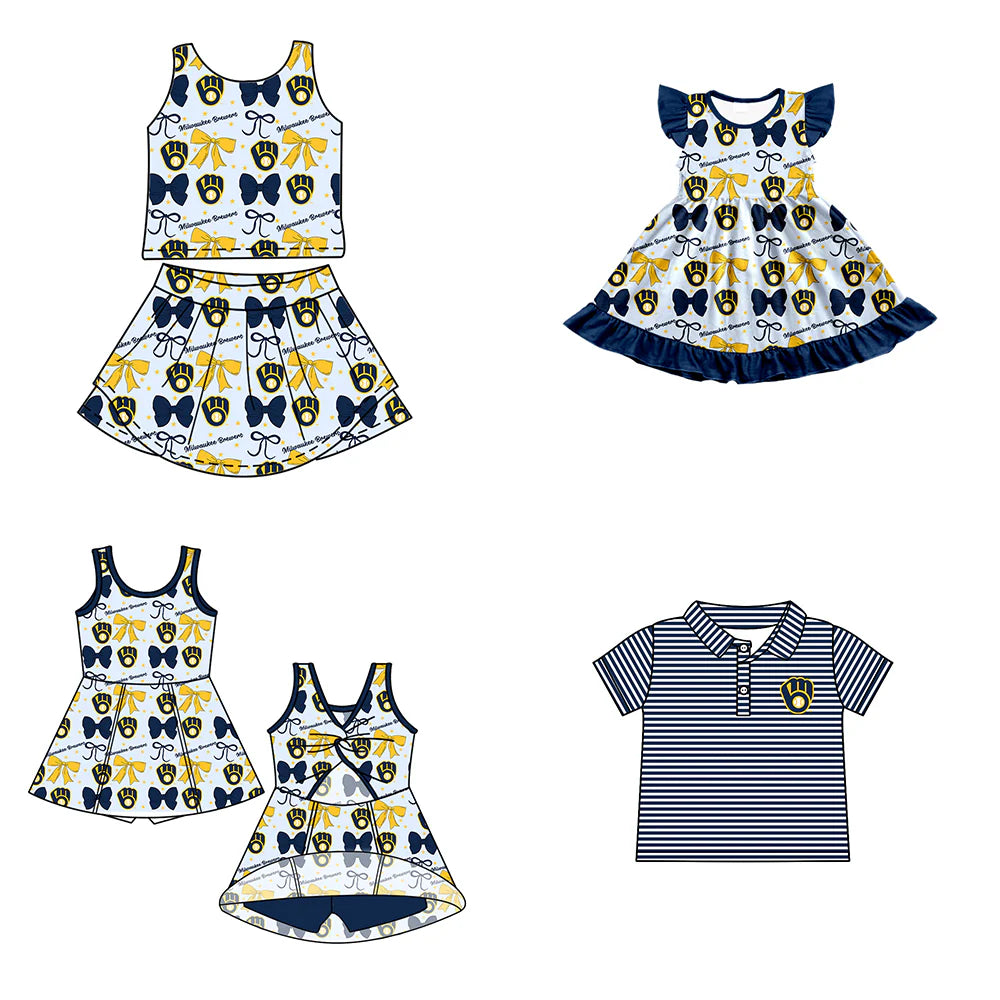 ( Moq 5 each style ) Baby Boy Girl Toddler Team Bows Sibling Shirt Dress Set 6.20