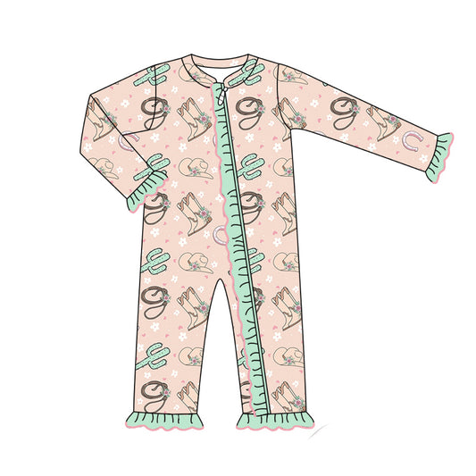 Baby Girl Western Boots Cactus Zipper Romper