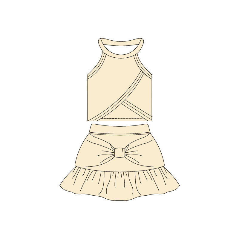 ( Moq 10 ) Baby Girl Sleeveless Vest Bow Ruffle Shorts Skirts Activity Wear Yoga Set