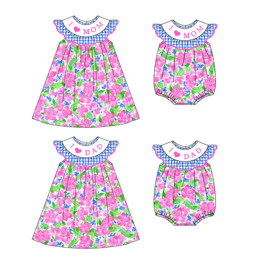 ( Moq 5 Each Style ) Baby Girl I Love Mom Dad Pink Flower Sibling Summer Romper Dress 4.22