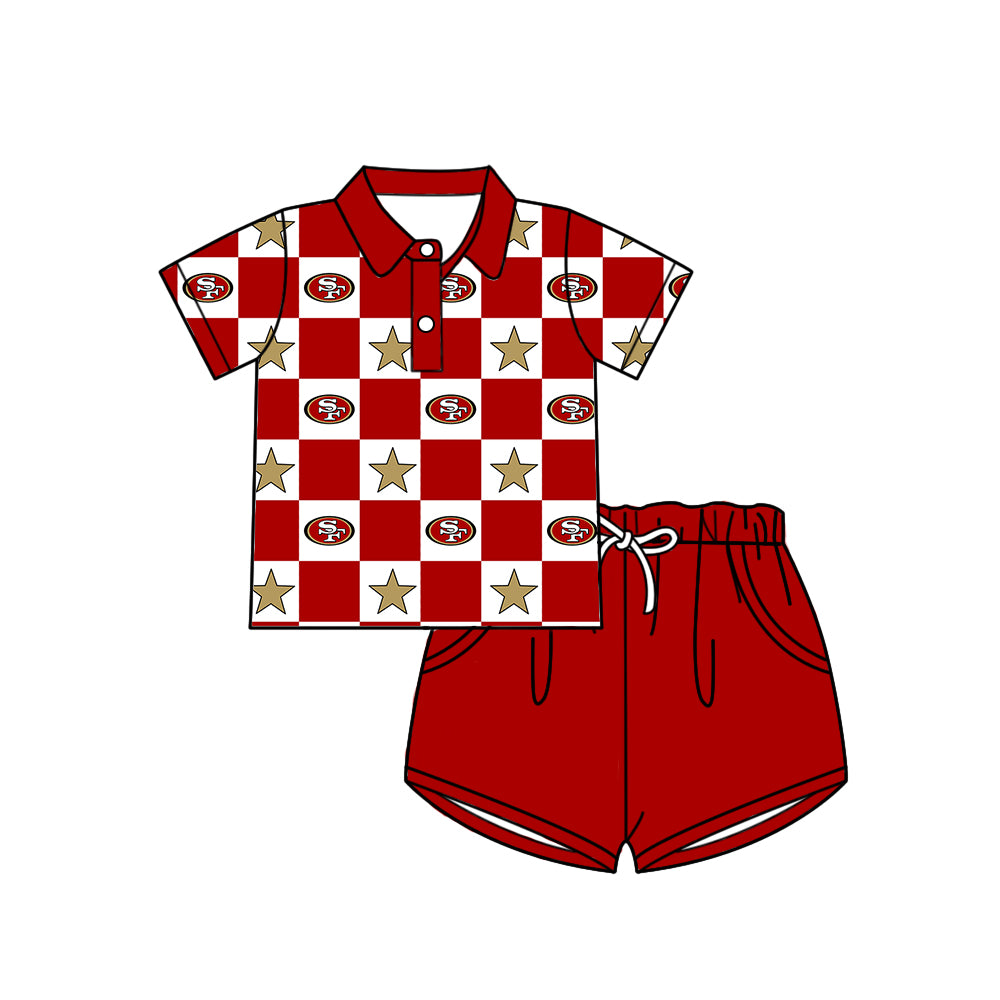 ( Moq 5 Each Style ) Baby Boys Girls Toddler Bows Team Sibling Red Shorts Dress Shirt Set Clothes