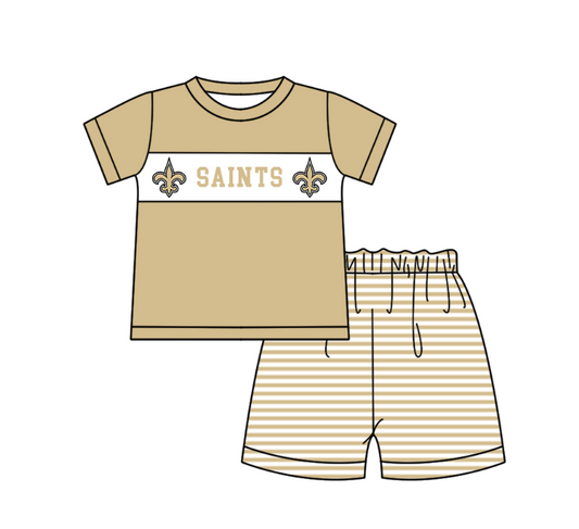 ( Moq 5 ) Baby Boys Toddler Short Sleeves Khaki Shirt Stripes Shorts Team Summer Set