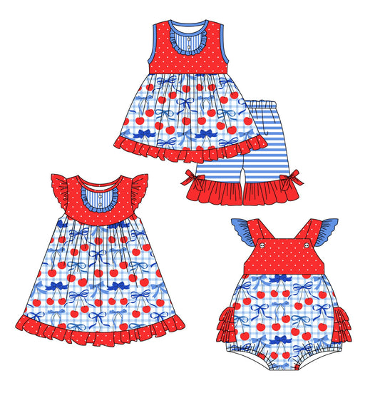 Baby Girl Bows Checked July 4th Sibling Romper Dress Set ( Moq 5 Each Style ) 1.23