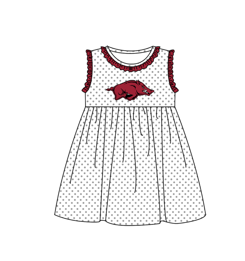 ( Moq 5 ) Baby Girls Toddler Sleeveless Pig Dots Team Ruffle Knee Length Dress