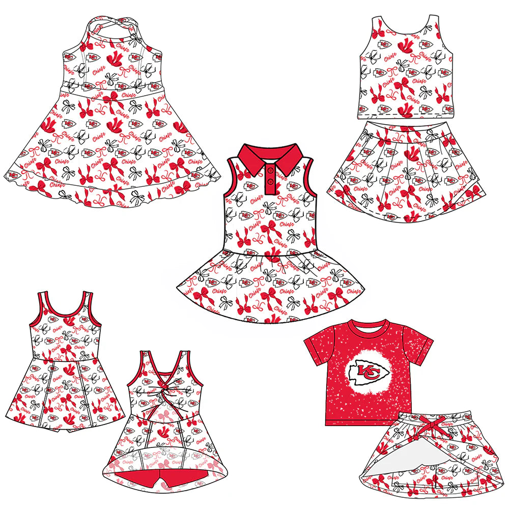 ( Moq 5 each style ) Baby Girl Toddler Team KC Bows Sibling Skort Dress Set 6.4