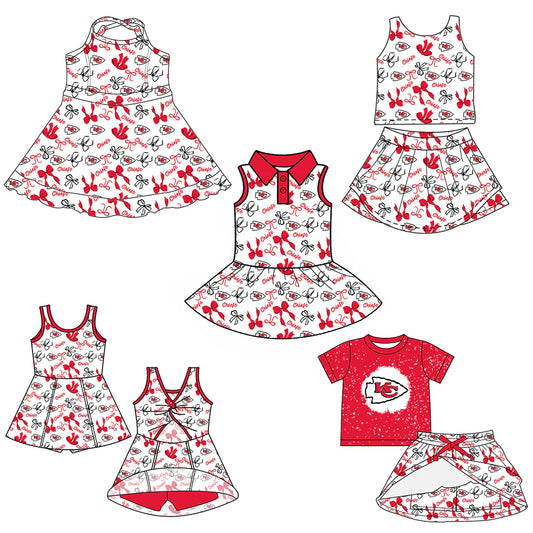 ( Moq 5 each style ) Baby Girl Toddler Team KC Bows Sibling Skort Dress Set 6.4