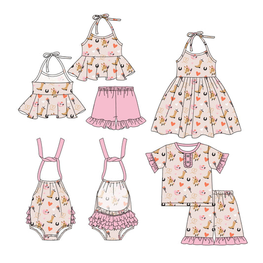 Baby Girl Western Western Horse Boots Sibling Romper Dress Set ( Moq 5 Each Style ) 3.4