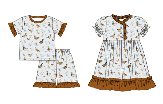 Baby Girl Short Sleeves Ducks Sibling Dress Set ( Moq 5 Each Style ) 1.18