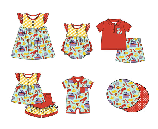 Boy Girl Crawfish Sibling Dress Romper Clothes Set ( Moq 5 Each style )11.28