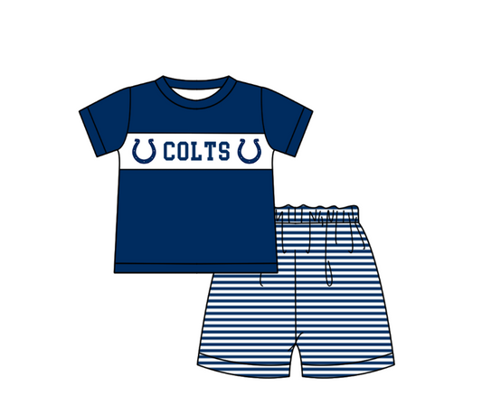 ( Moq 5 ) Baby Boys Toddler Short Sleeves Navy Shirt Stripes Shorts Team Summer Set
