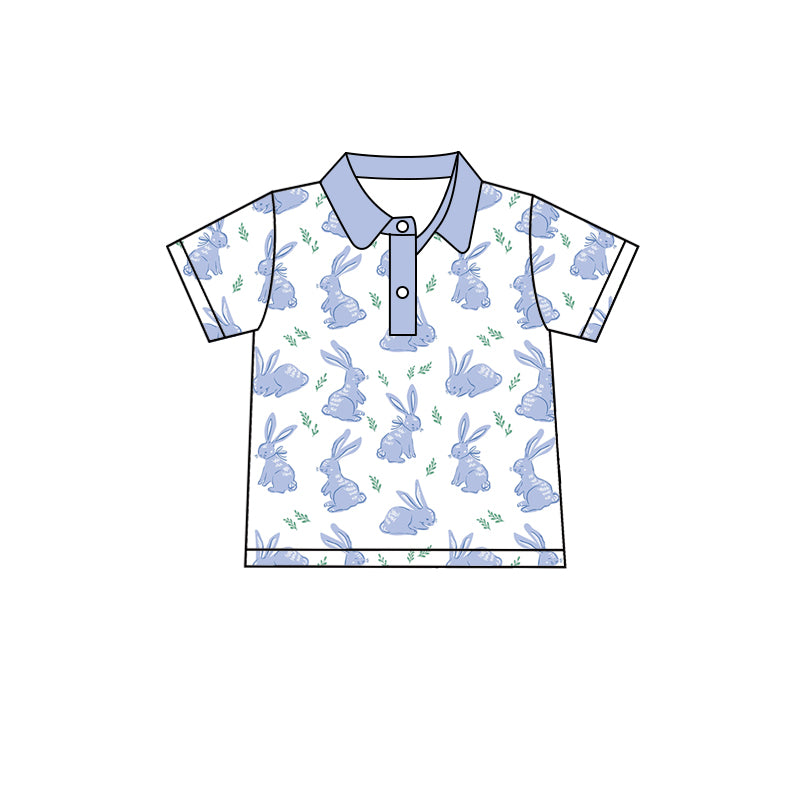 Baby Boy Kids Toddler Short Sleeves Blue Rabbit Easter Shirt Tops