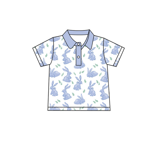 Baby Boy Kids Toddler Short Sleeves Blue Rabbit Easter Shirt Tops