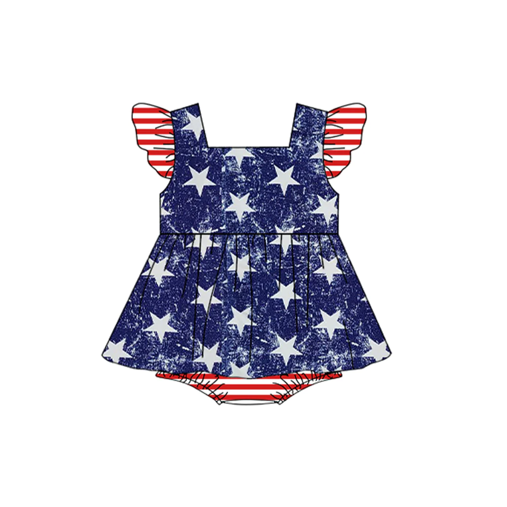 Moq 3 Pre-order SR1373 July 4th Baby Girl Stars One Piece Romper