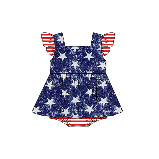 Moq 3 Pre-order SR1373 July 4th Baby Girl Stars One Piece Romper