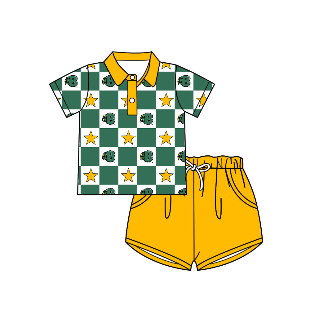 ( Moq 5 Each Style ) Baby Boys Girls Toddler Bows Green Plaid Team Sibling Shorts Dress Sets Clothes