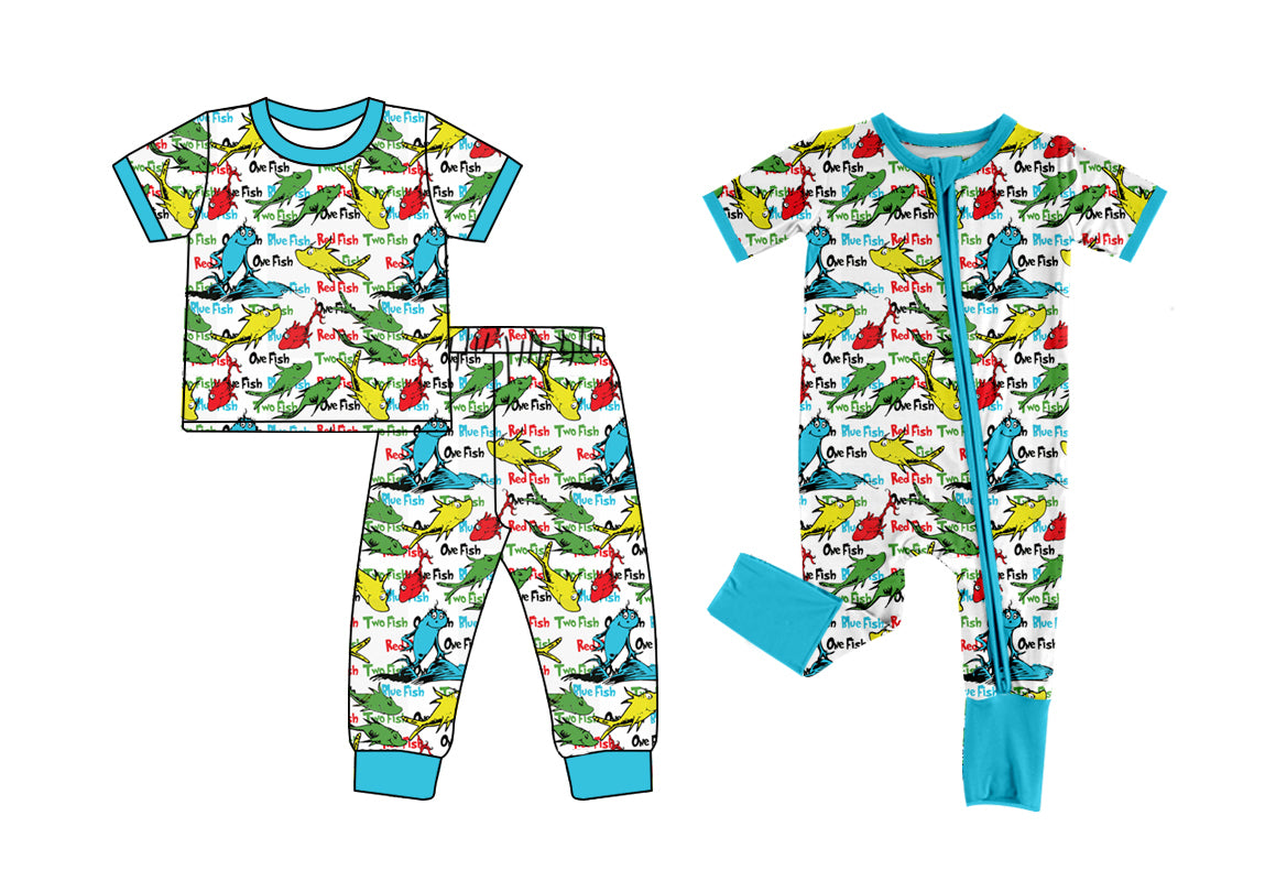Baby Boy Short Sleeves Reading Fish Sibling Romper Clothes Set ( Moq 5 Each Design )12.2