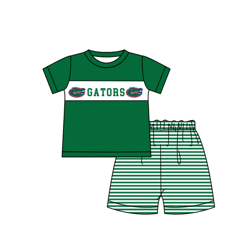 ( Moq 5 ) Baby Boys Toddler Short Sleeves Green Shirt Stripes Shorts Team Summer Set
