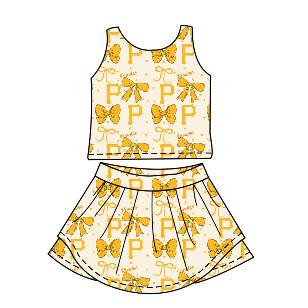 ( Moq 5 each style ) Baby Boy Girl Toddler P Team Yellow Bows Sibling Shirt Dress Set 6.21
