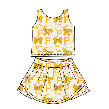 ( Moq 5 each style ) Baby Boy Girl Toddler P Team Yellow Bows Sibling Shirt Dress Set 6.21