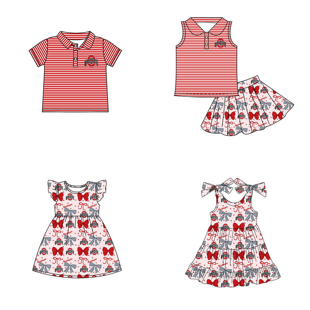 ( Moq 5 each style ) Baby Boy Girl Toddler O Team Bows Sibling Shirt Dress Set