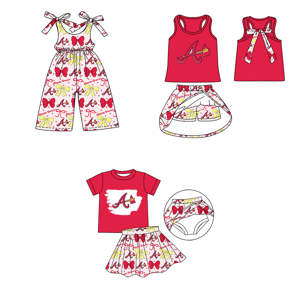 ( Moq 5 each style ) Baby Girl Toddler A Team Red Yellow Bows Sibling Jumpsuit Set 6.16