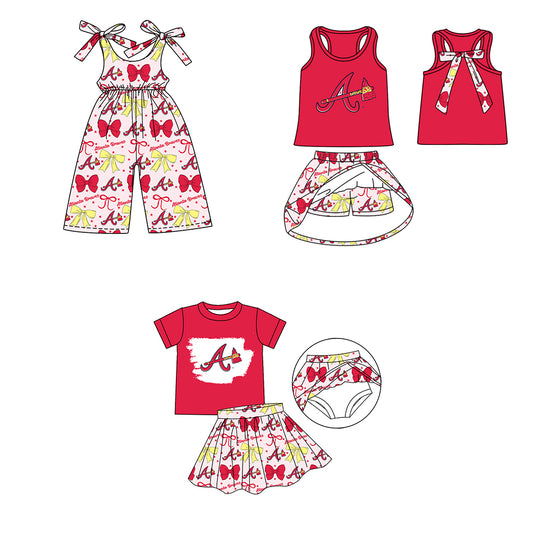 ( Moq 5 each style ) Baby Girl Toddler A Team Red Yellow Bows Sibling Jumpsuit Set 6.16