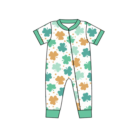 Baby Boy Infant Short Sleeves St. Patrick Clover Zipper Romper Moq 5