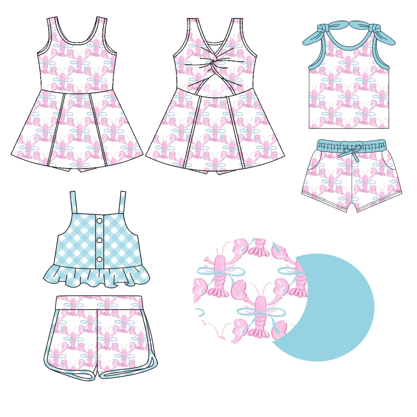 Baby Girl Sleeveless Crawfish Bows Sibling Dress Set ( Moq 5 Each Style ) 1.21